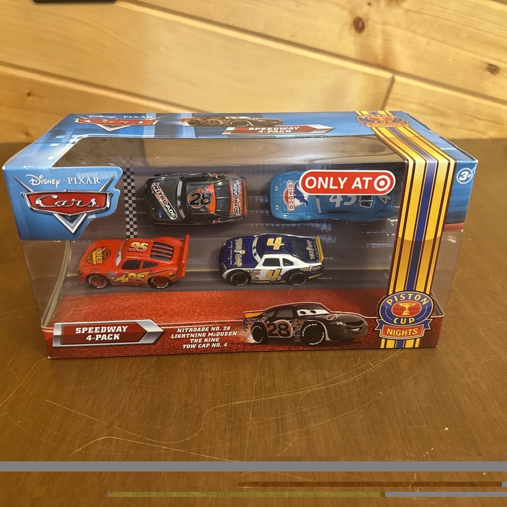 Disney Cars Speedway 4-Pack Piston Cup Nights Mcqueen Nitroade King Tow Cap